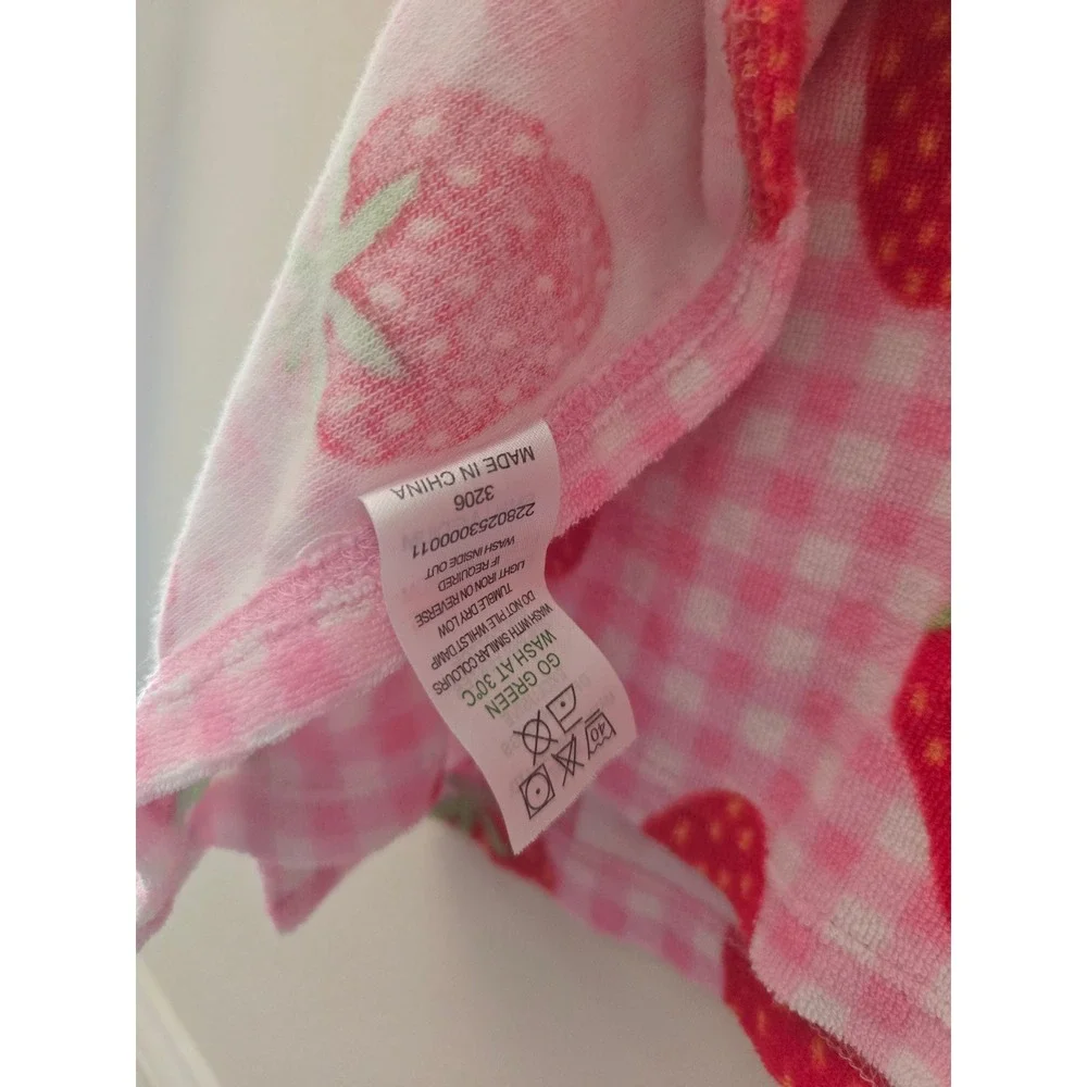 M&S Kids Strawberry Gingham Hooded Towel Poncho Pink White Check Beach Pool Wrap